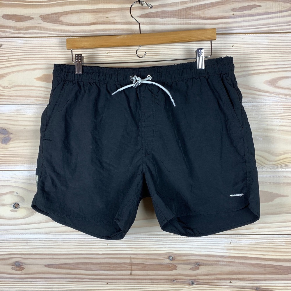 Maamgic Swim Trunks Mens XL Black Solid Mesh Lined Drawstring Board Shorts Beach